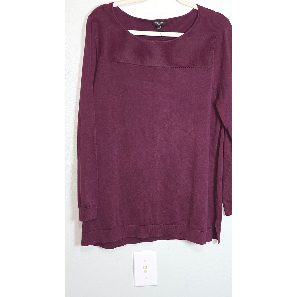 Talbots Woman Burgundy Textured Yoke Knit Sweater 1X Plus Size Long Sleeve